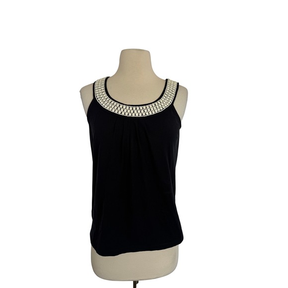 Talbots Tops - Talbots Petites Black Beaded Neckline Sleeveless Shell Tank Top Size P